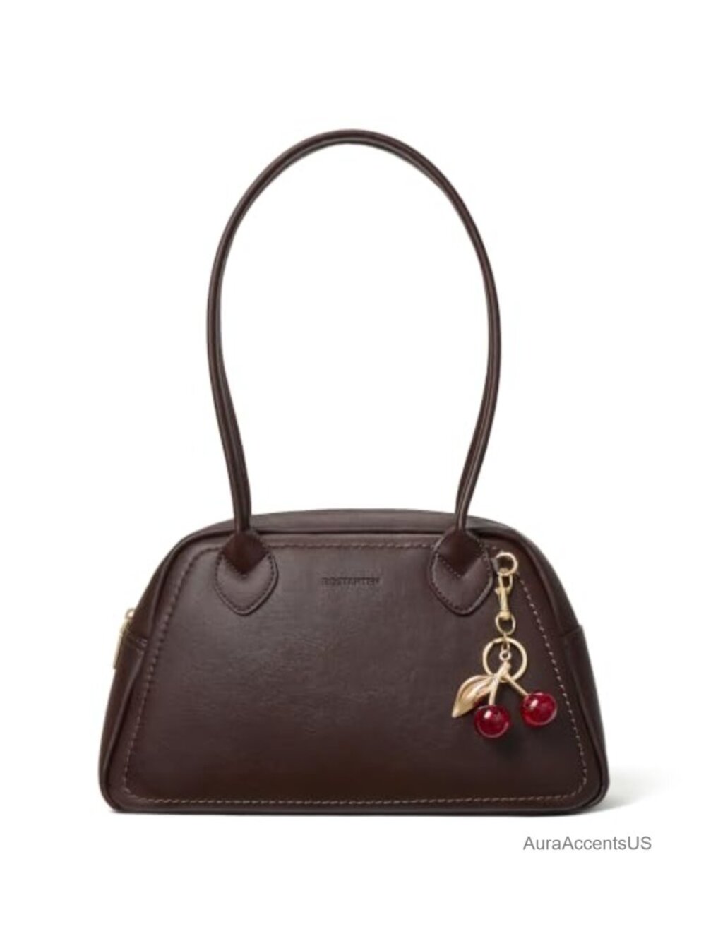 Retro Bowling Shoulder Bag for Women with Detachable Cherry Charm, Faux